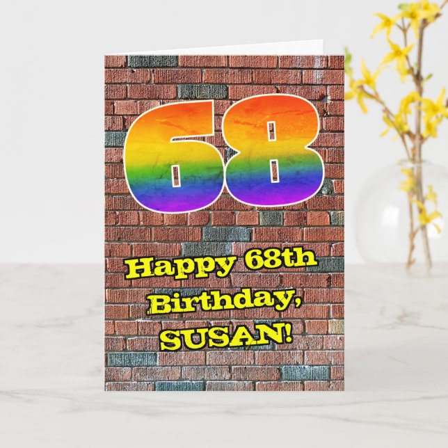 Carte 68e anniversaire : Arc-en-ciel amusant inspiré par (Fleur jaune)