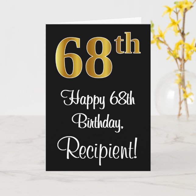 Carte 68e anniversaire ~ Elégant Luxueux Faux Gold Look  (Fleur jaune)