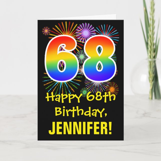 Carte 68e anniversaire : Fun Fireworks Motif + Rainbow 6 (Devant)