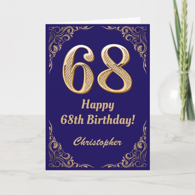 Carte 68e anniversaire Marine Parties scintillant bleu e (Devant)