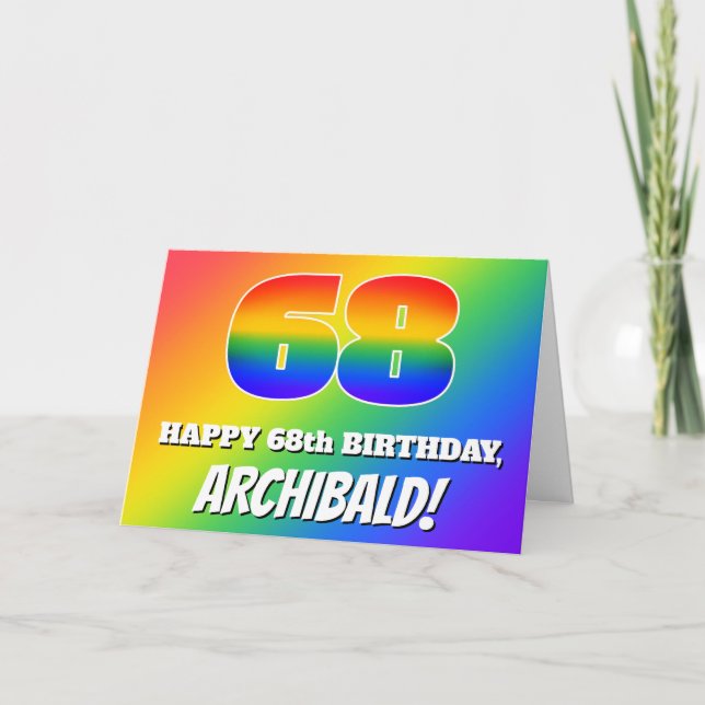 Carte 68e anniversaire : Motif Rainbow multicolore # 68 (Devant)