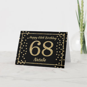 Carte 68e anniversaire Parties scintillant Noir et Or Ca