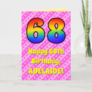 Carte 68e anniversaire : Pink Stripes & Hearts, Arc en c