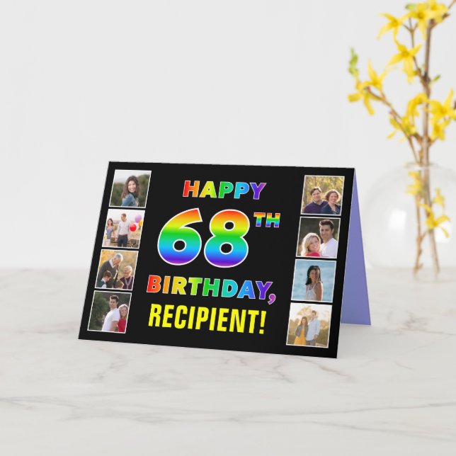 Carte 68e anniversaire : Rainbow Text, Custom Photos & N (Fleur jaune)