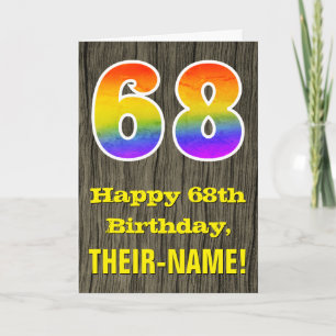Carte 68e anniversaire : Rustic Faux Wood Look, Arc-en-c