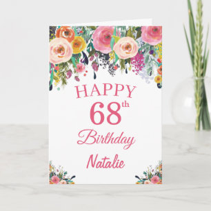 Carte 68e Birthday Watercolor Floral Flowers Pink Card