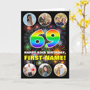 Carte 69e anniversaire : Arc en ciel amusant #, Nom pers
