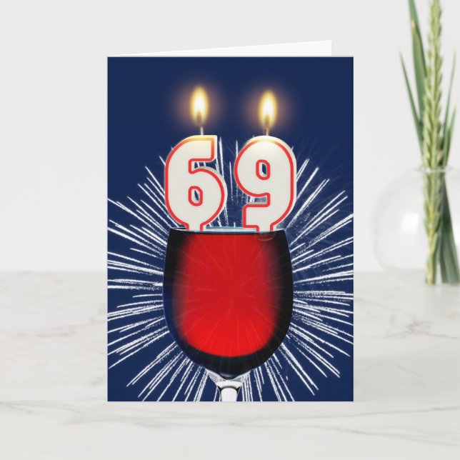 Carte 69e anniversaire avec vin et bougies (Devant)