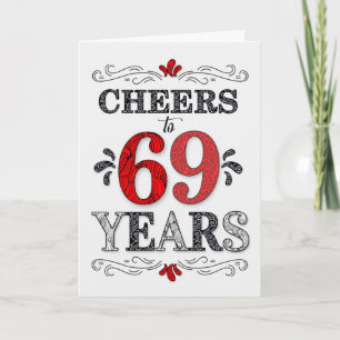 Carte 69e anniversaire Cheers en Motif noir blanc rouge