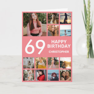Carte 69e anniversaire Collage photo 13 photos rose et b