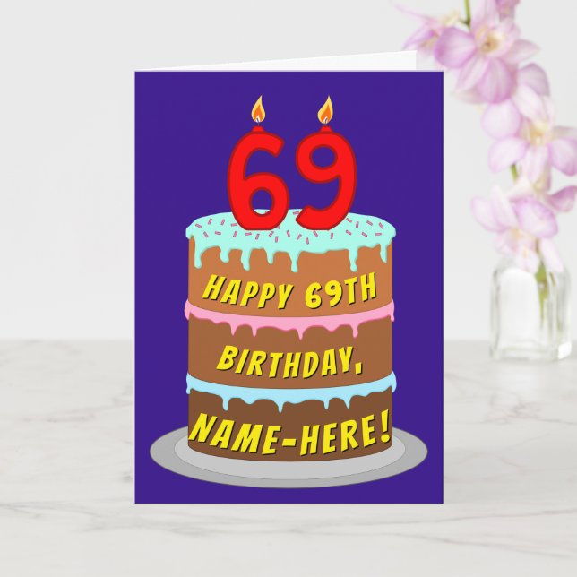 Carte 69e anniversaire : Fun Cake and Candles + Nom pers (Orchidée)