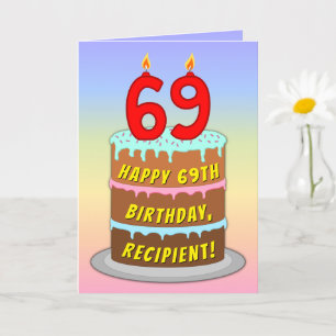 Carte 69e anniversaire — Fun Cake & Candles, avec nom pe