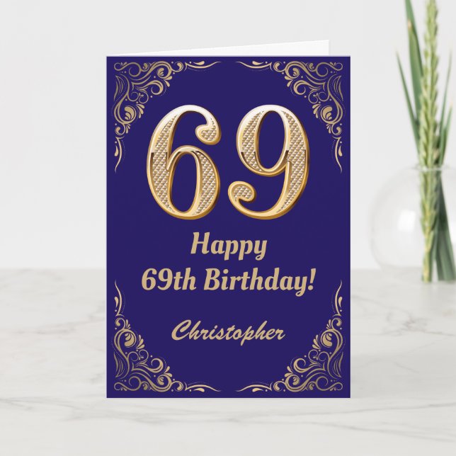 Carte 69e anniversaire Marine Parties scintillant bleu e (Devant)