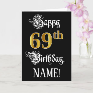 Carte 69e anniversaire — Script fantaisie; look or Faux;
