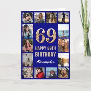 Carte 69e Joyeux Anniversaire Marine Bleu & Gold Photo C