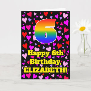 Carte 6e anniversaire : Amour Hearts Motif, Arc-en-ciel