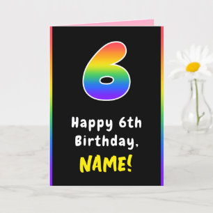 Carte 6e anniversaire : Arc-en-ciel coloré # 6, Nom pers