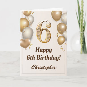 Carte 6e anniversaire Ballons d'or et Confetti Anniversa