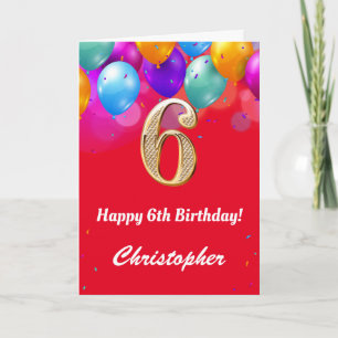Carte 6e anniversaire Ballons rouges et dorés