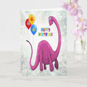 Carte 6e anniversaire Dinosaur et Ballons