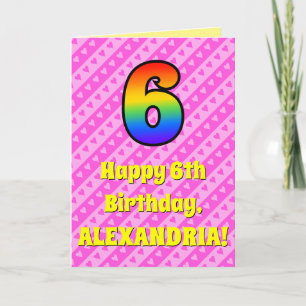 Carte 6e anniversaire : Pink Stripes & Hearts, Rainbow #