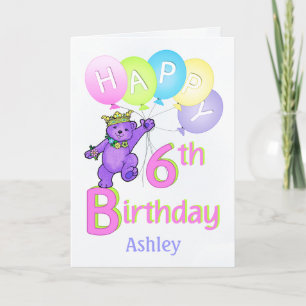 Carte 6e anniversaire Princess Bear, Nom personnalisé