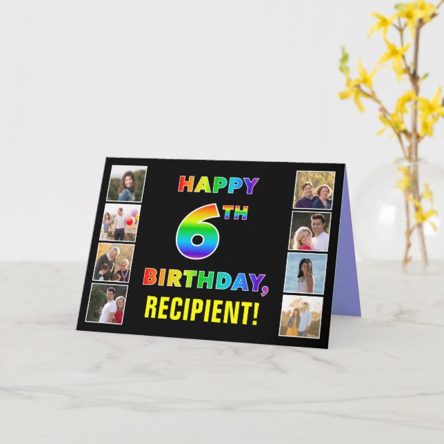 Carte 6e anniversaire : Rainbow Text, Custom Photos & Na (Fleur jaune)