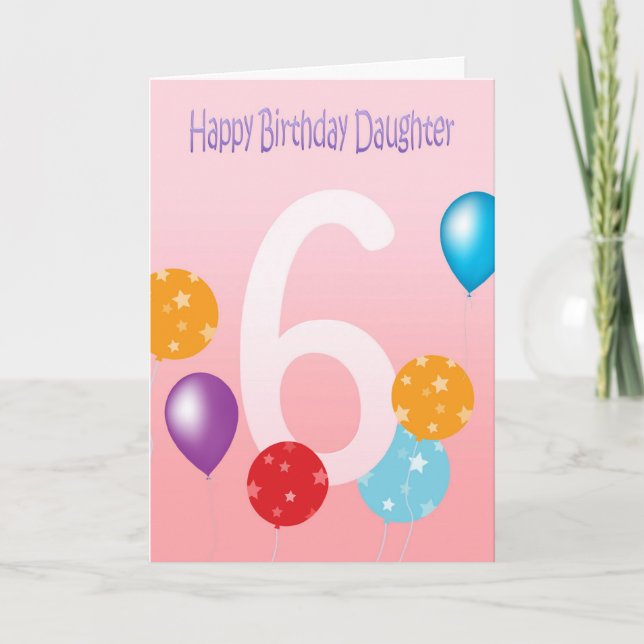 Carte 6ème fille heureuse d'anniversaire - ballons (Devant)