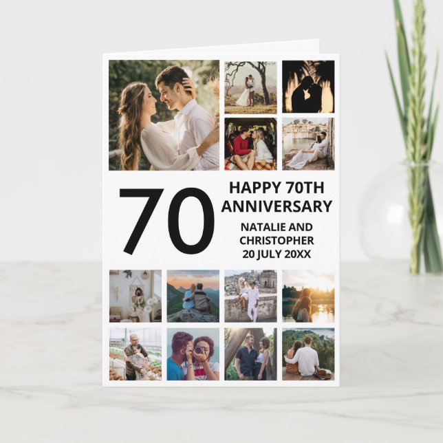 Carte 70e anniversaire 13 photo Collage noir et blanc (Devant)