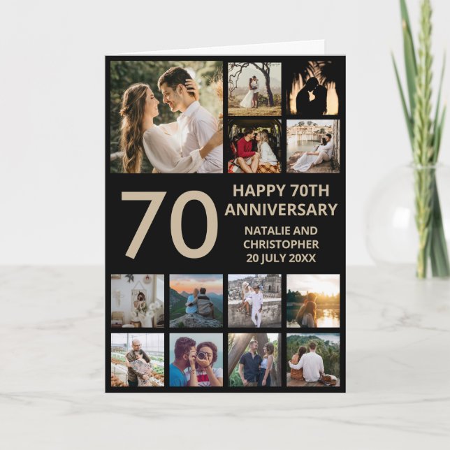 Carte 70e anniversaire 13 photo Collage noir et or (Devant)