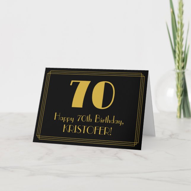 Carte 70e anniversaire : Art Déco Inspiré Look "70" + No (Devant)