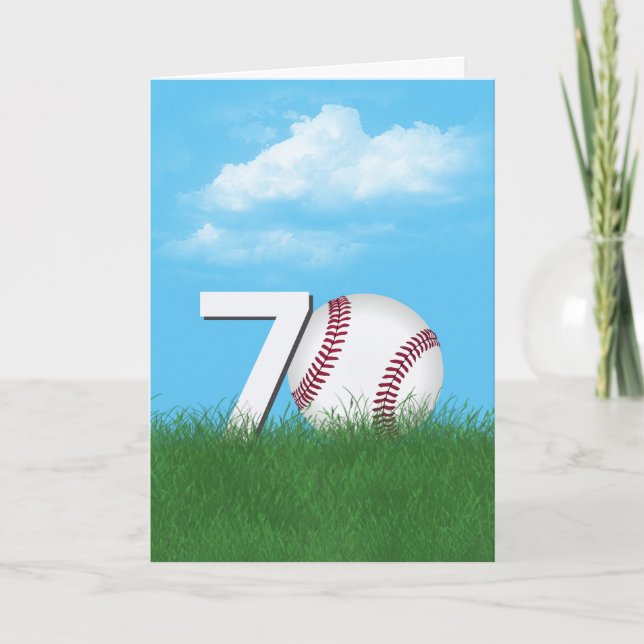 Carte 70e Anniversaire Baseball En Herbe Verte (Devant)
