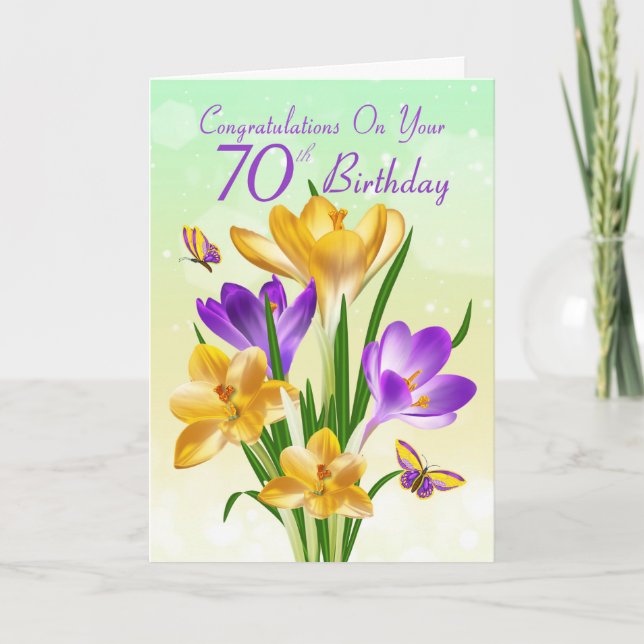 Carte 70e anniversaire Crocus jaune et violet (Devant)