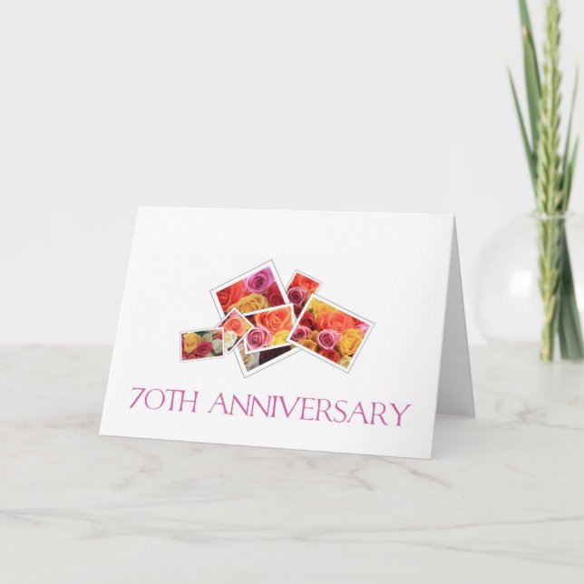 Carte 70e anniversaire du Mariage bouquet de rose mixte (Devant)