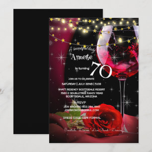 Carte 70e anniversaire fête Vin rouge et Rose Anniversai