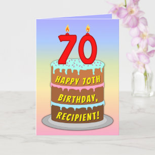 Carte 70e anniversaire — Fun Cake & Candles, avec nom pe