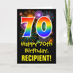 Carte 70e anniversaire : Fun Motif Fireworks + Rainbow 7