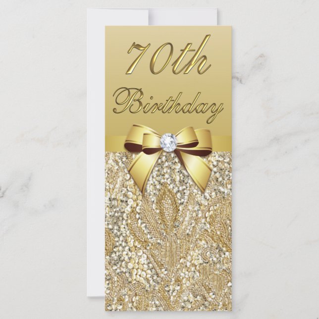 Carte 70e anniversaire Gold Faux Sequins Diamond Bow (Devant)
