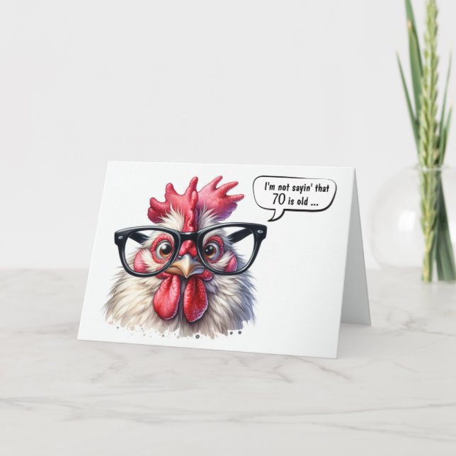 Carte 70e anniversaire Humour coq (Devant)