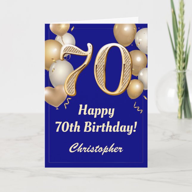 Carte 70e anniversaire Marine Bleu et Ballons d'or Confe (Devant)