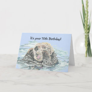 Carte 70e anniversaire mignon Otter personnalisé drôle P