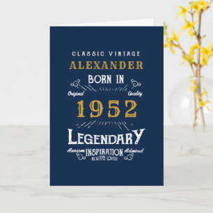 Carte 70e anniversaire Né 1952 Vintage Blue Gold