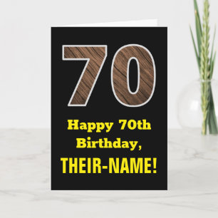 Carte 70e anniversaire : Nom, Faux Wood Grain Motif "70"