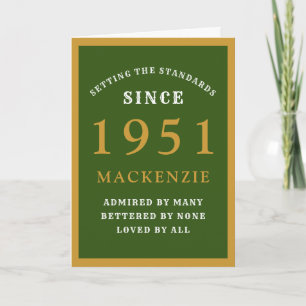 Carte 70e anniversaire personnalisé 1951 Green Gold Chic