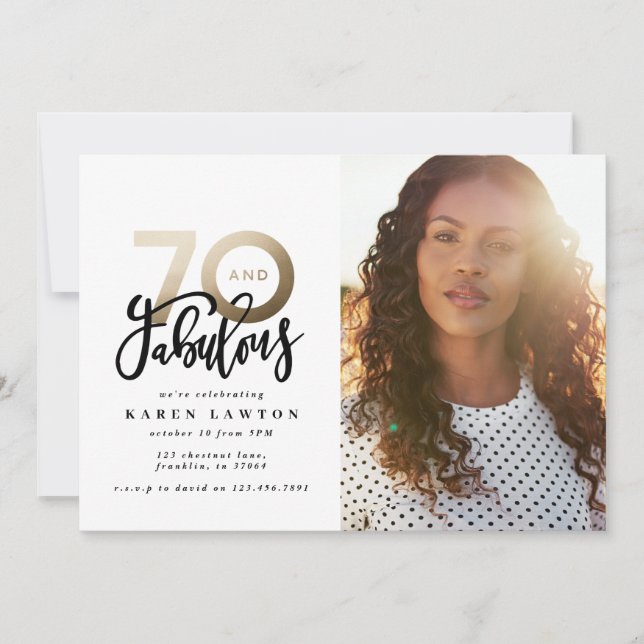 Carte 70e anniversaire photo 70 et fabuleux noir et or (Devant)