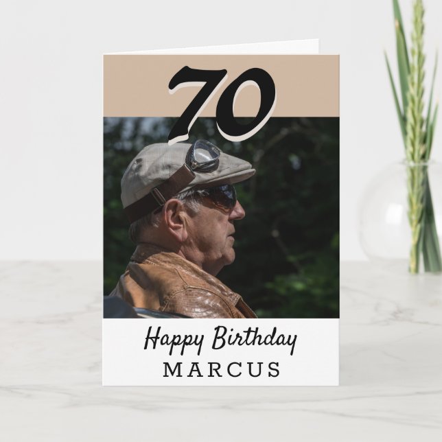 Carte 70e anniversaire Photo moderne beige personnalisée (Devant)