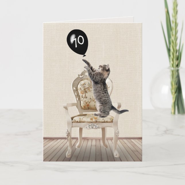 Carte 70e anniversaire Tabby Chat sur chaise (Devant)
