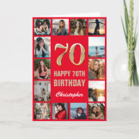 70e Joyeux Anniversaire Collage photo rouge et or