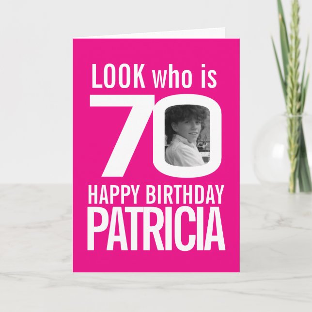 Carte 70e Joyeux Anniversaire photo rose blanc (Devant)