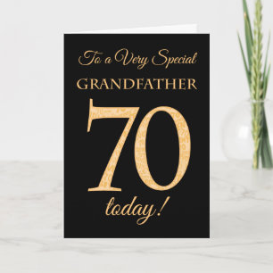 Carte 70ème effet or sur Noir, Grand-père Anniversaire